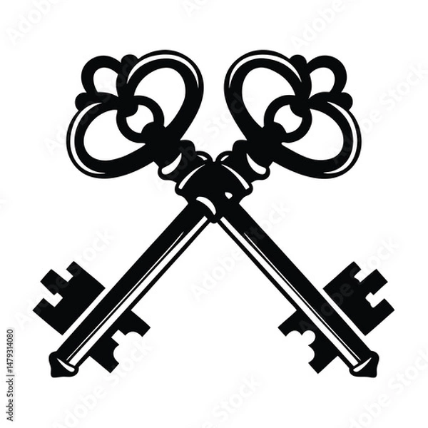 Fototapeta Two crossed antique keys in black and white simple symbolic image