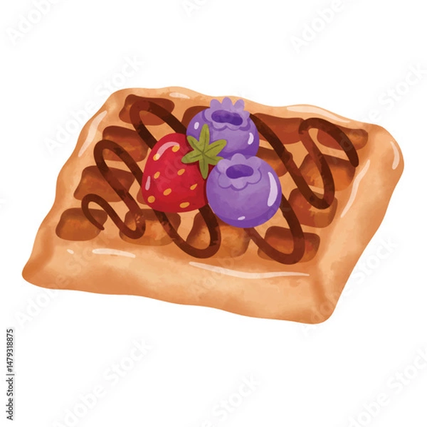 Obraz Square waffle vector illustration, waflle clip art, clip art waffle, hand drawn watercolor painting style, isolated on white background