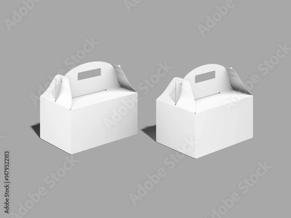 Fototapeta White Blank Two Takeaway Food Box Mockup with Handle 3D Rendering