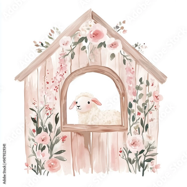 Obraz Gentle romantic hand drawn watercolor illustration in pink pastel colors. Soft illustration, clip art on white background