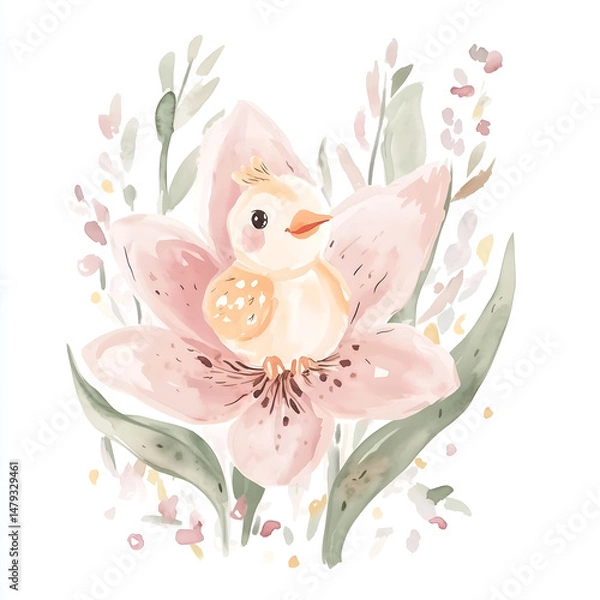 Obraz Gentle romantic hand drawn watercolor illustration in pink pastel colors. Soft illustration, clip art on white background