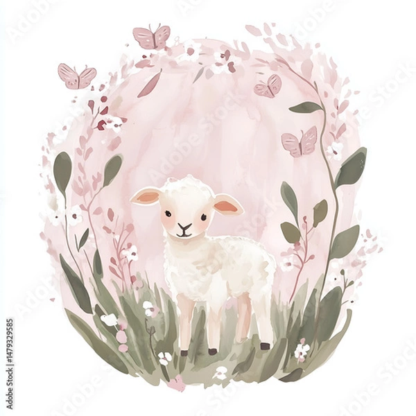 Obraz Gentle romantic hand drawn watercolor illustration in pink pastel colors. Soft illustration, clip art on white background