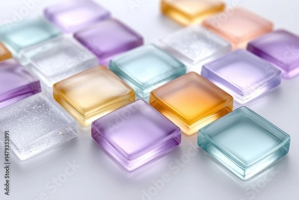Fototapeta Sparkling grid glass layout in pastel and bright tones, balanced and flat with subtle highlights, designed for decorative auxiliary use,
