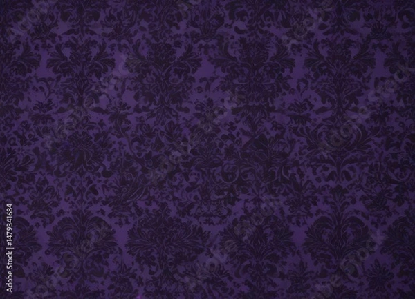 Obraz Intricate black damask on deep purple, seamless pattern , dark background, antique
