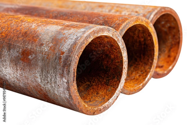 Fototapeta Three Rusty Metal Pipes Close Up On A transparent Background