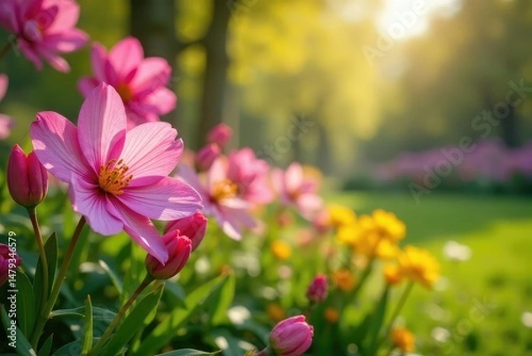 Obraz Vibrant spring blossoms in a lush garden, bursting with color , floral, springtime