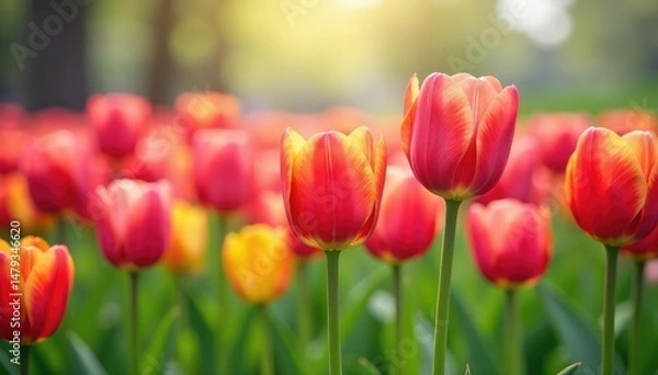 Obraz Vibrant tulips in full bloom, showcasing a cheerful spring palette , blossom, colorful, tulips