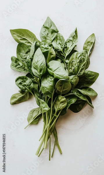 Fototapeta Realistic Photo of Fresh Spinach Bunch Isolated on White Background with Natural Color and Detail for Healthy Food and Organic Product Design Use