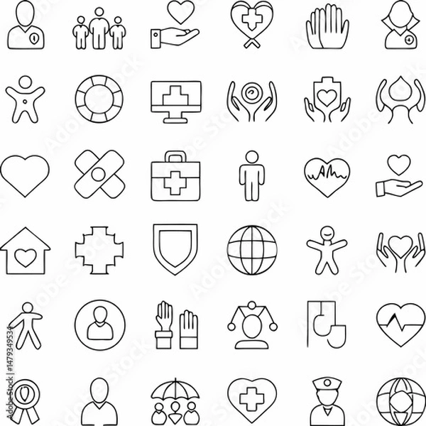 Fototapeta Doodle Vector Icons Set Hand Drawn Medical Business Social Media and Web Symbols for Design




