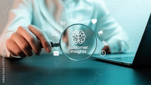 Fototapeta Close-up view of a person examining customer insights.