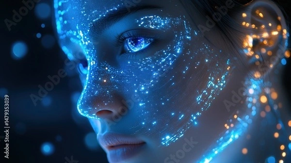 Fototapeta A futuristic AI-driven personal assistant with a glowing digital avatar