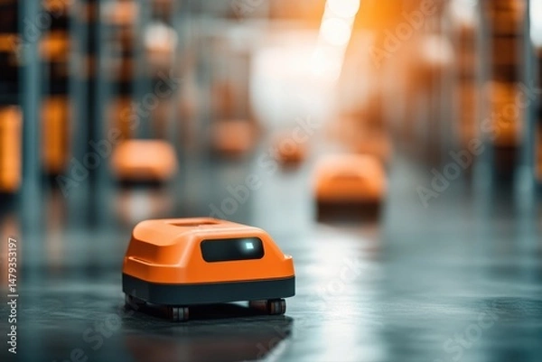 Fototapeta Advanced Robotics in an Industrial Warehouse Setting with High Tech Logistics Solutions for Efficient Material Handling and Operations