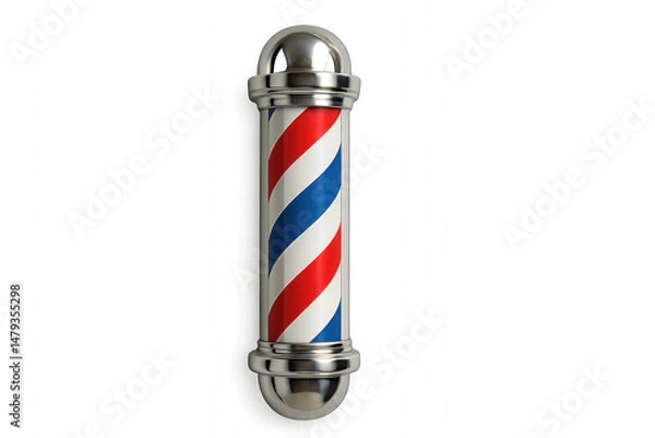 Fototapeta Barber pole wall light featuring red, white, and blue stripes with metallic accents. Isolated on transparent background.
