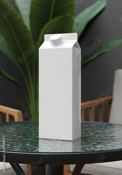 Fototapeta Blank carton of juice on a table (1)