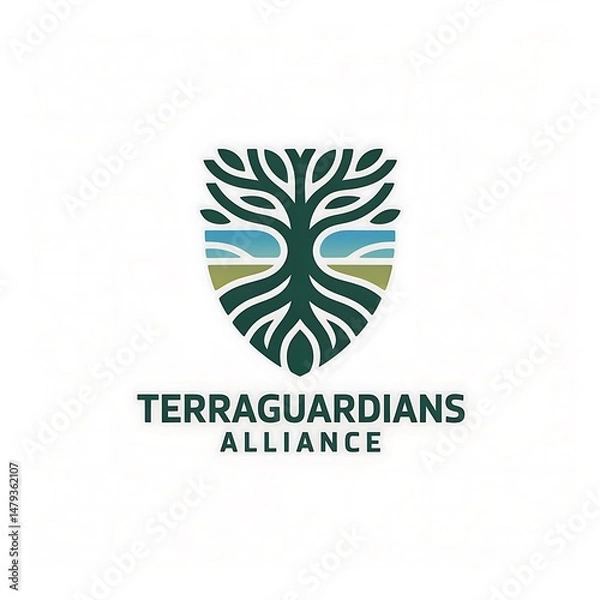 Fototapeta Alliance logo protecting the earth with symbolic tree shield emblem