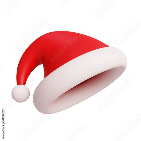 Fototapeta Santa claus hat for christmas decoration 3d rendered illustration, isolated on transparent background
