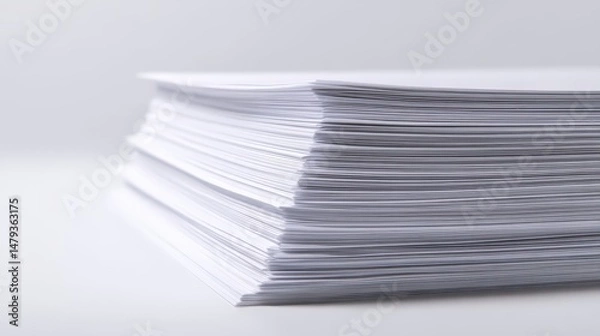 Obraz Stack of blank white papers on a plain background.