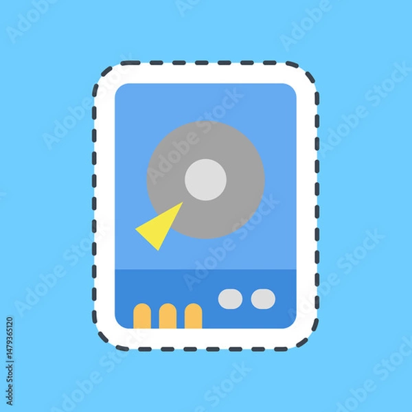Fototapeta Cutting line sticker hdd. Computer components elements.