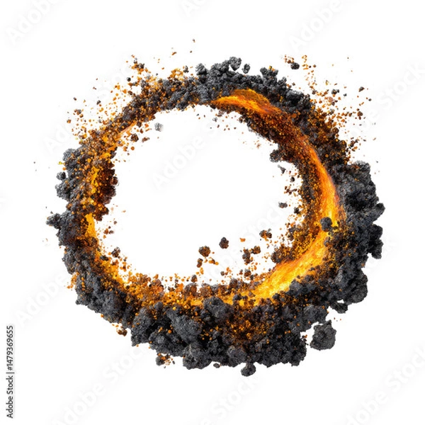 Fototapeta Circular fiery explosion ring with smoke trail