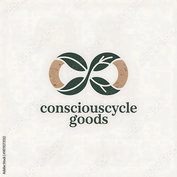 Fototapeta Modern logo design featuring an infinite loop intertwined with natural leaves symbolizing sustainable circular economy goods