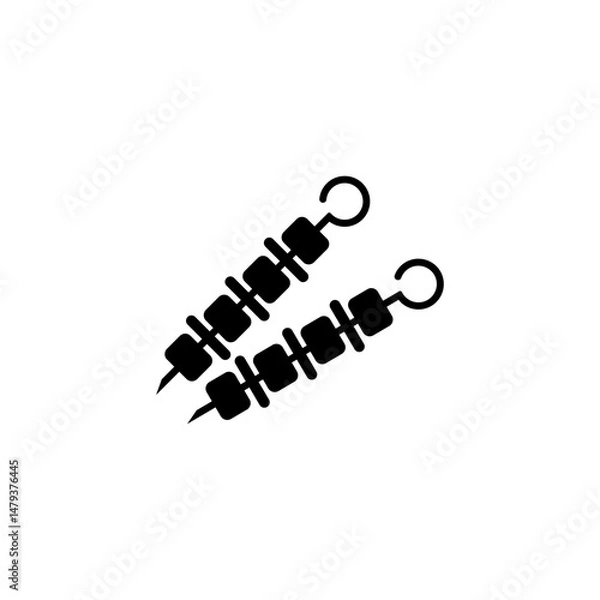 Obraz Simple black silhouette of two kebab skewers with meat chunks for food related designs