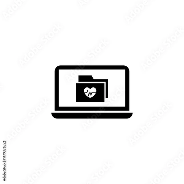 Obraz Laptop with medical folder and heart rate symbol for healthcare data systems