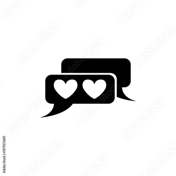 Obraz Black silhouette of chat bubbles with heart symbols for love communication concepts