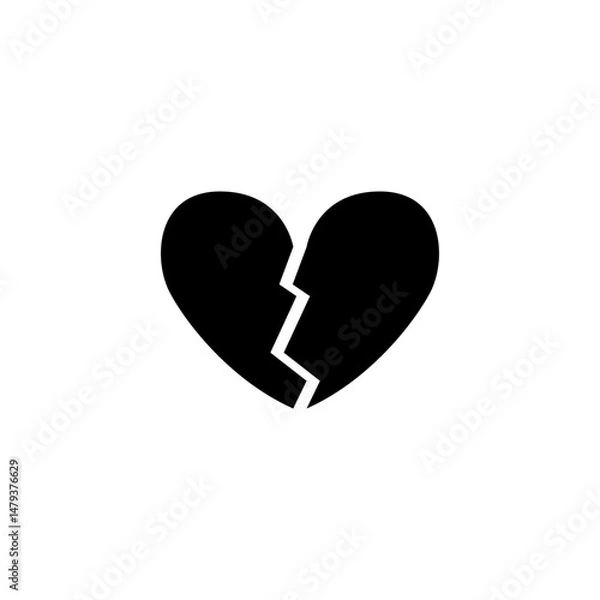 Obraz Black silhouette of a cracked heart shape representing heartbreak and emotional pain