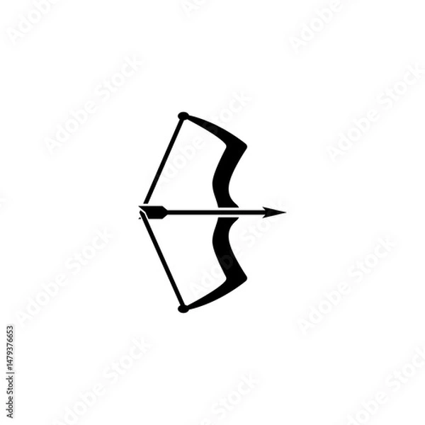 Obraz Black silhouette of a bow with nocked arrow for archery and precision concepts