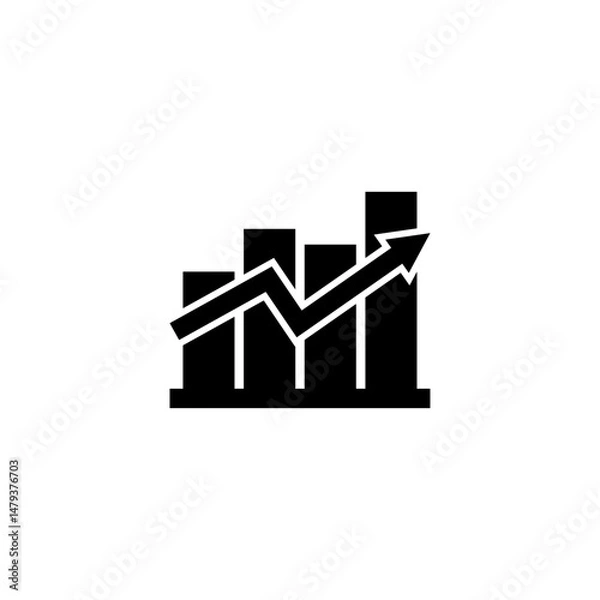 Fototapeta Black silhouette of a bar graph with rising arrow for business growth concepts