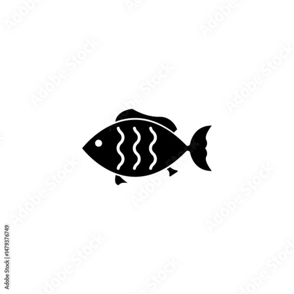 Obraz Black silhouette of a decorative fish with wavy lines for seafood and ocean themes