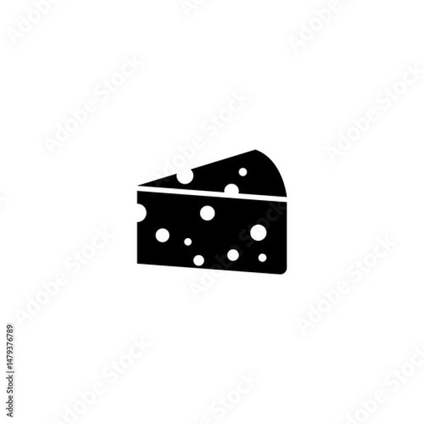 Obraz Black silhouette of a cheese wedge with holes for food and dairy concepts