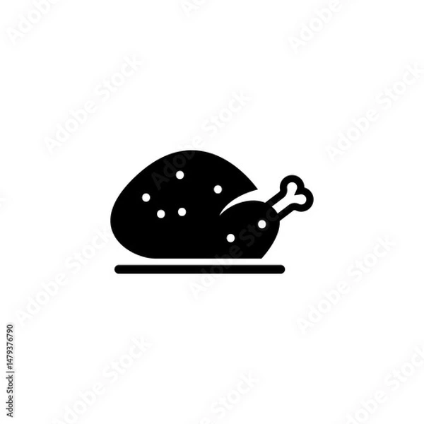 Obraz Black silhouette of a whole roasted chicken for food and cuisine concepts