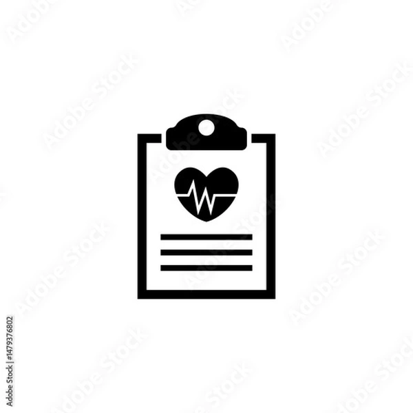 Obraz Black silhouette of a clipboard with heart rate symbol for medical and health concepts
