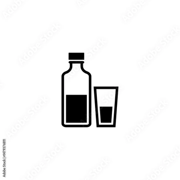 Obraz Black silhouette of a bottle and glass for drink and beverage concepts