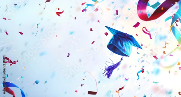 Obraz Academic graduation cap and tassels thrown into air representing student achievement and celebration moment