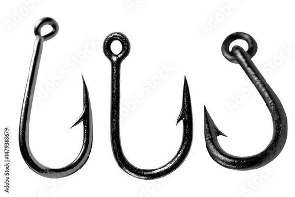 Fototapeta Fishing Hooks Collection On Transparent Background