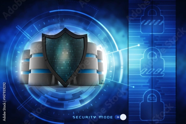 Fototapeta 3d illustration Security concept - shield on digital code background