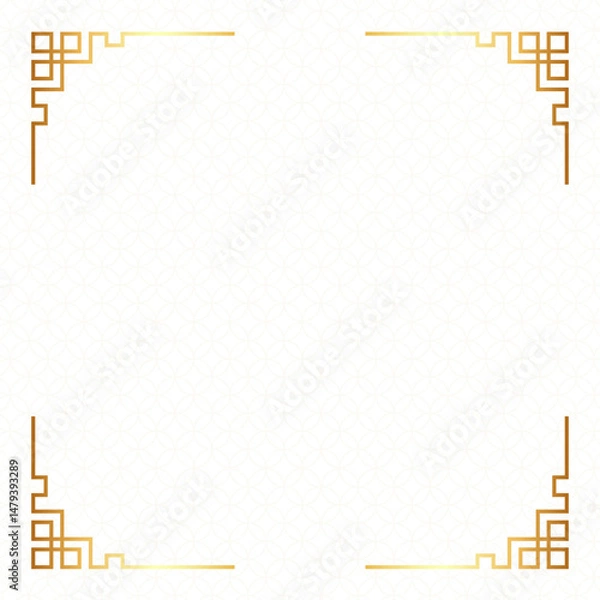 Fototapeta Chinese New Year background with oriental style pattern and golden frame decoration at corners, spring festival, vector design