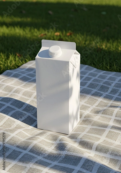 Obraz Blank carton of milk or juice on a picnic blanket (1)