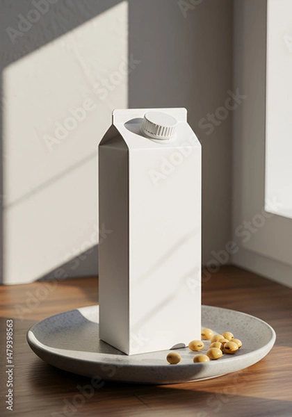 Obraz Blank carton of milk with soy beans