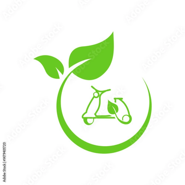 Obraz Electric moped. Eco moped. Moped charging at the charger station. Ecology transport concept vector illustration.