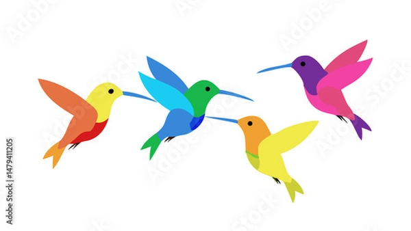 Obraz Colorful hummingbirds in flight against awhite background presenting vibrant ornithological wildlife for diverse applications isolated on transparent background HD photo PNG file download.

