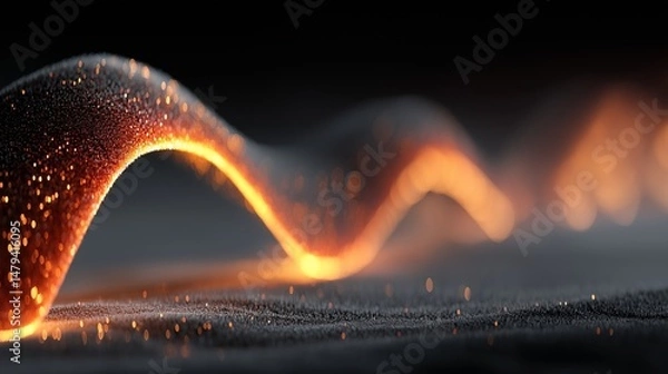 Fototapeta Cinematic glowing orange wave flowing across a dark surface, symbolizing data movement, futuristic energy or abstract technology in motion