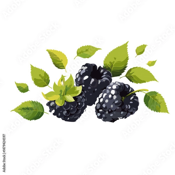 Obraz blackberry with leaves falling vector icon graphic design