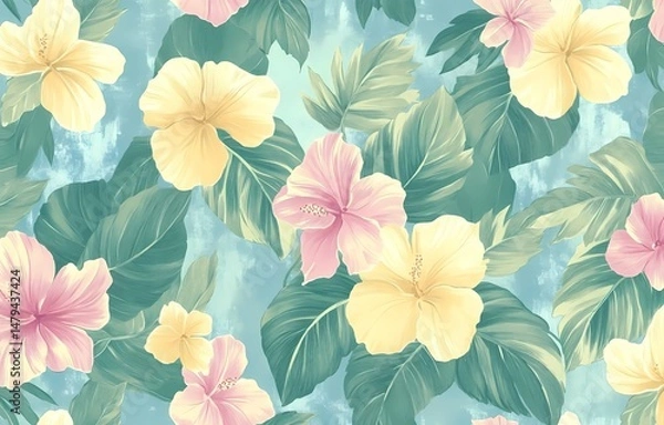 Fototapeta Large Watercolor European Vintage Floral and Butterfly Pattern for Curtains, Wallpaper and Wrapping Paper