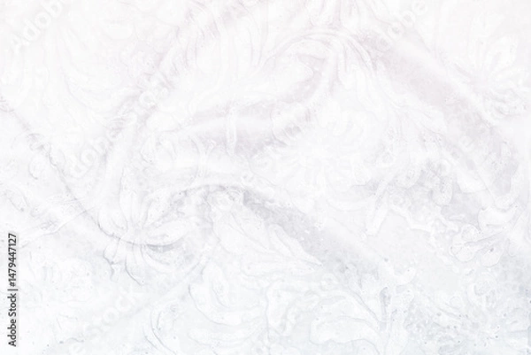 Fototapeta Waving white fabric with flower pattern background, blank white fabric with flower pattern background