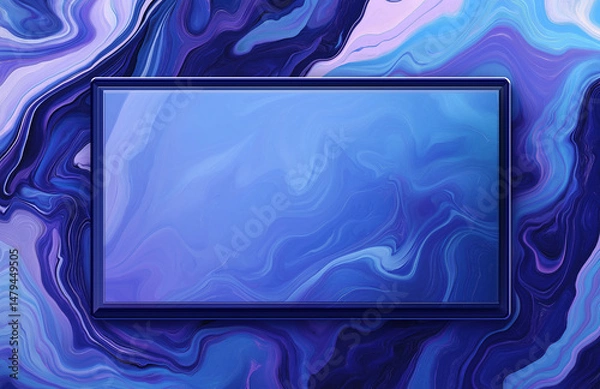 Fototapeta Blue Liquid Pattern with Swirling Light Purple and White Colors, Soft Glow Effect, Flat Rectangular Design Ideal for Avatars or Social Media Profile Pictures