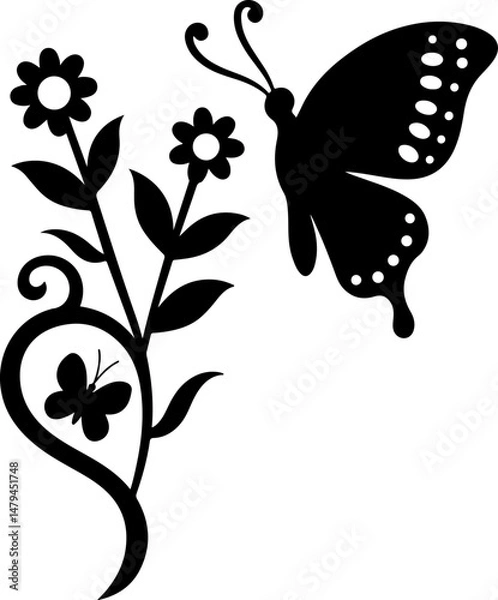 Fototapeta Butterfly and Floral Silhouette Design vector