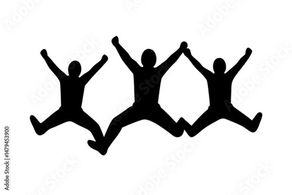 Fototapeta Group of Friends Jumping Silhouette, Joyful Friendship Illustration, Active Fun Art